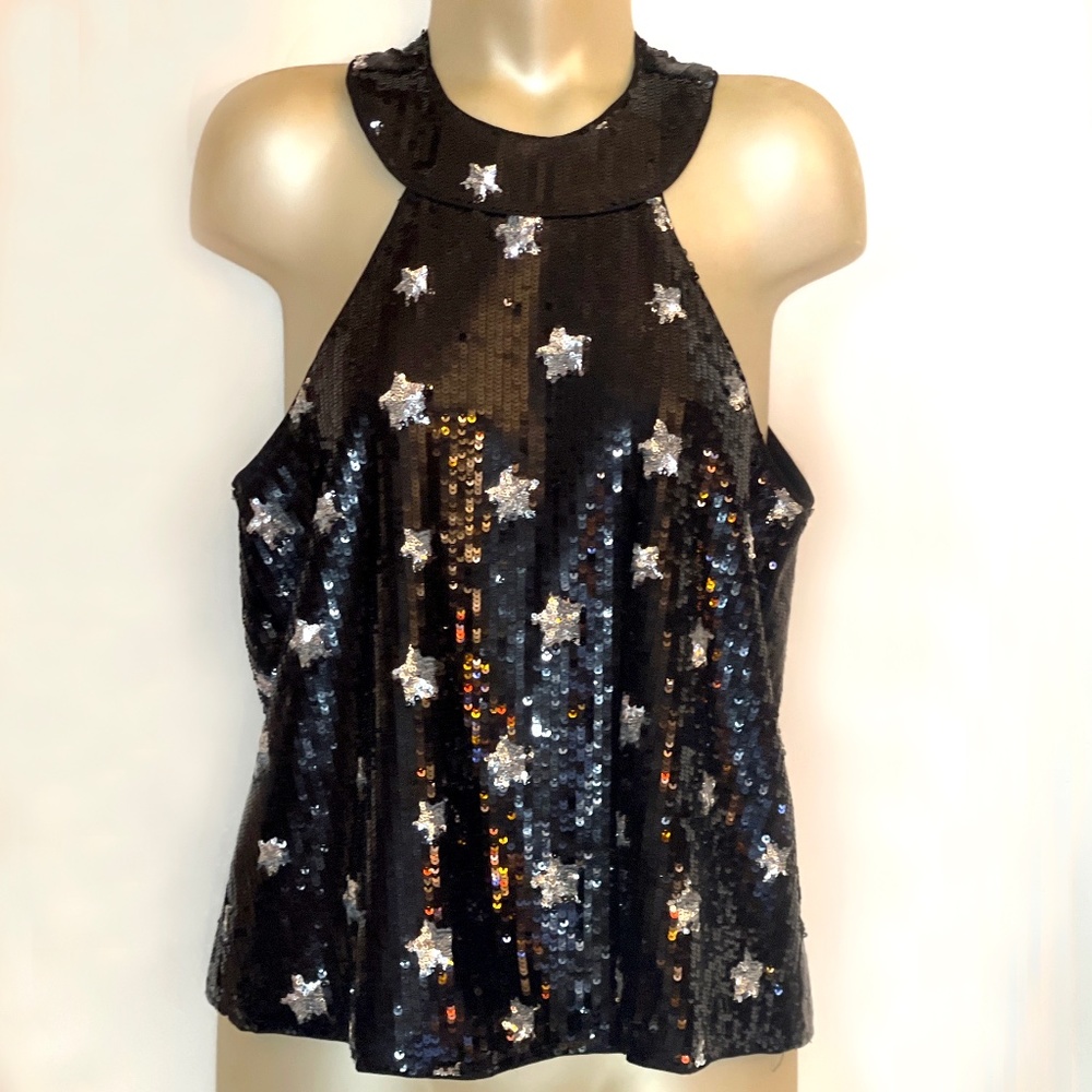 DANCE & MARVEL women's sequin star print halter top Small